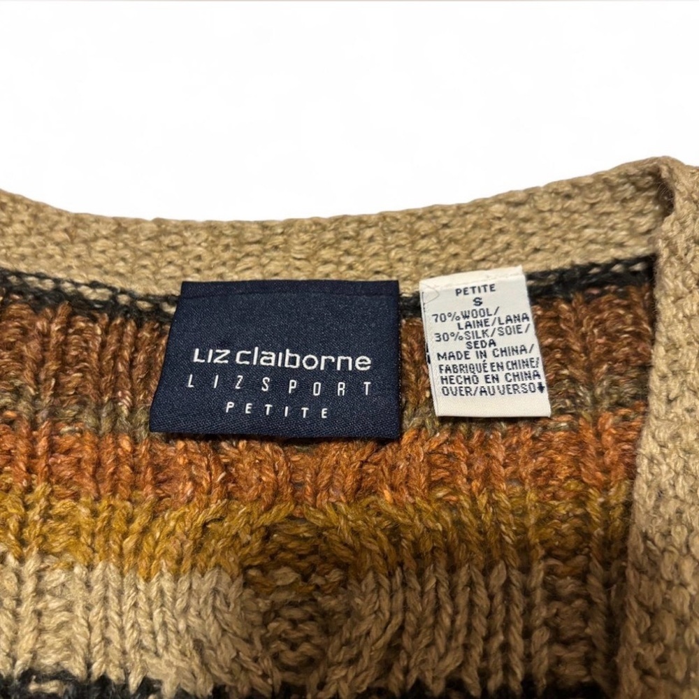 VTG Liz Claiborne Wool Silk Knit Sweater Vest Brown Earth Tone Petite Small - Picture 3 of 3